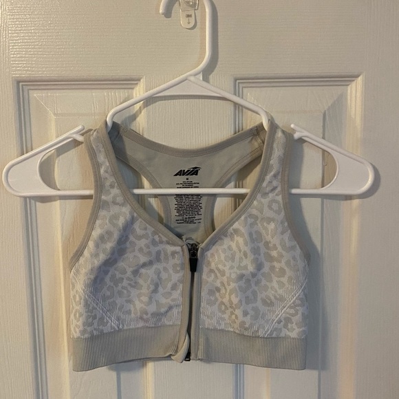 Avia Gray Leopard Print seamless racerback zip front closure Sports Bra - Picture 1 of 5